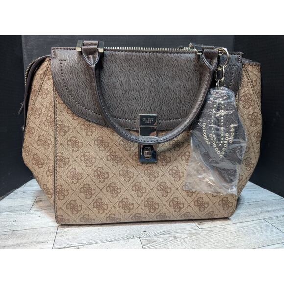 GUESS Nissana Ladies Satchel Tote Brown Handbag Purse Missing Some Packing New - Picture 1 of 12